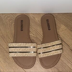 Beige Woven Slide Sandals